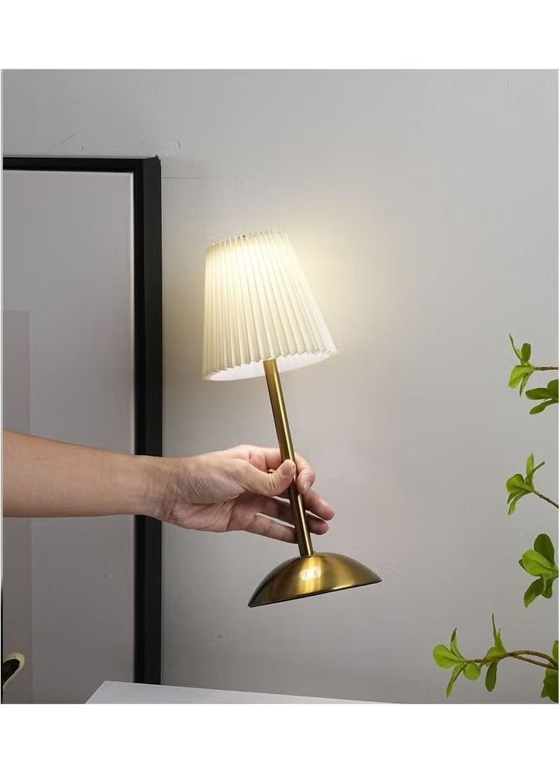 Portable Cordless Table Lamp, Fabric Shade Desk Lamps, 3000mAh Rechargeable Battery Operated Light, 3Color Dimmable Touch Lamp for Dining Room, Living Room, Bedroom, Bedside - Image 1